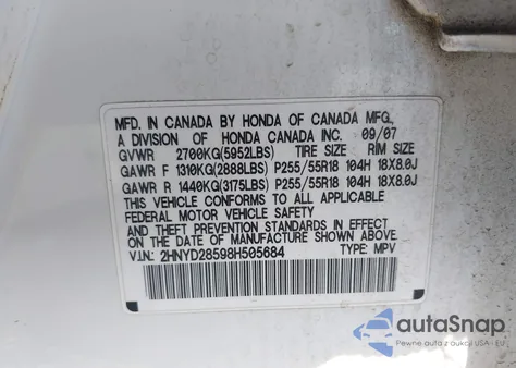 2008 Acura Mdx Sport Package из США, поврежденный, VIN 2HNYD28598H505684